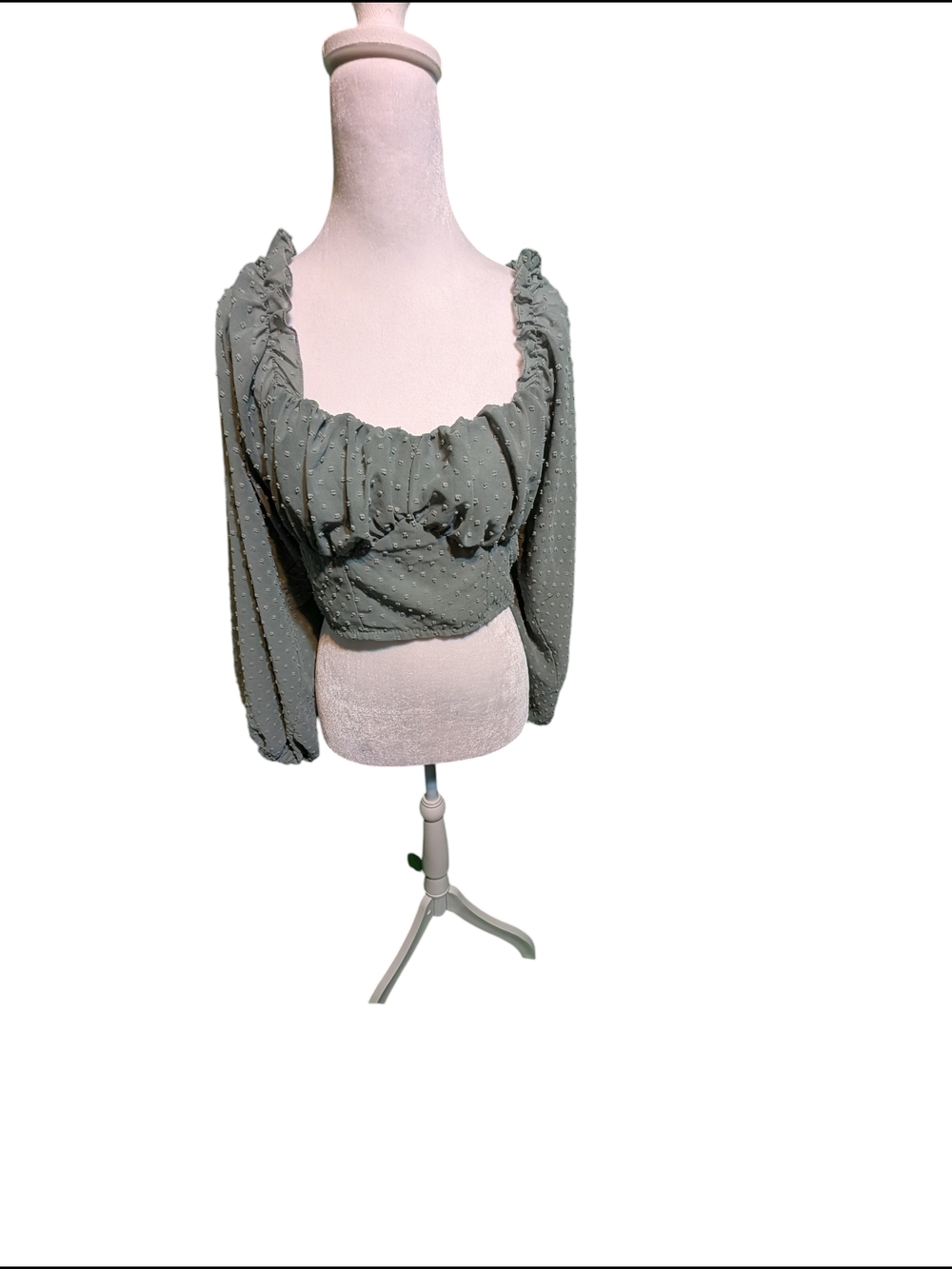 SHEIN Sage Green Smocked Long-Sleeve Crop Top